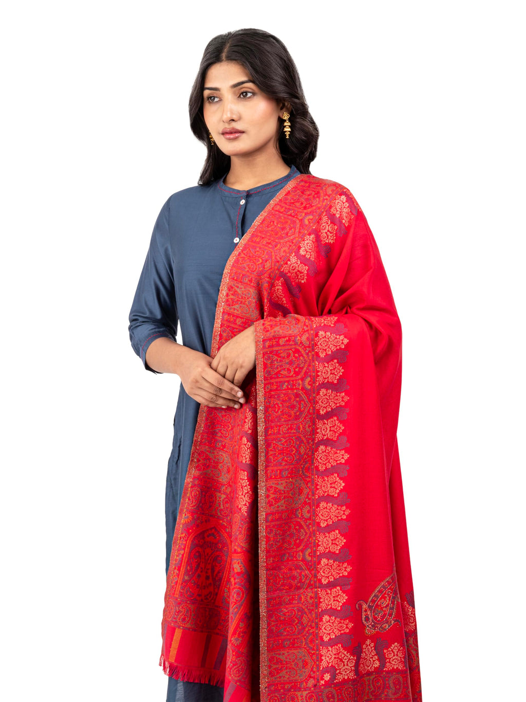 Naureen Women Faux Pashmina Kani Zari Shawl, Warm and Soft, 40x80 inch
