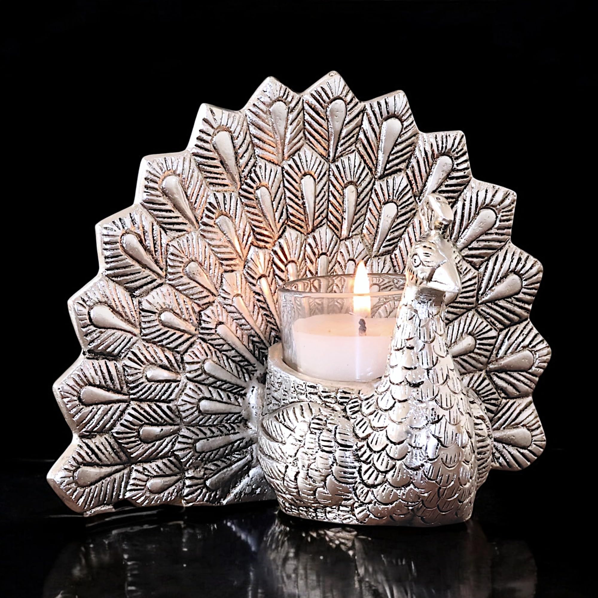 KridayKraft Metal Dancing Peacock Candle Holder Vastu Figurine for Good Luck and Love | Candle Holder for Home Dcor Tabletop Living Room Office | Showpiece Statue for Gifting