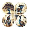 Artvibes Krishna Traditional Wooden Art Decoration Item for Living Room | Living Room | Office | Cafe | Painting Wall Decor | Wall Art Print | Ethnic Wall Decor | Unique Gift Item (WH_8453N), Set of 4