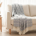 SAJAVAT HOME Hand Knitted Cotton Sofa Throw Blanket | Smoke Grey All-Season Throw for Sofa, Couch & Bed | Soft Lightweight Knitted Design with Tassels | 80×52 Inches (204×132 cm) Kafalo