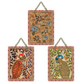 Artvibes Peacock Kalamkari Arts Wooden Art Decoration Item for Home | Living Room | Office | Wall Art Painting For Hall | Graphic Artwork | Aesthetic Wooden Decor | Ideal Gifts (WH_9605N), Set of 3