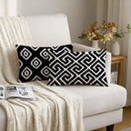 STITCHNEST Set of 2 Polycotton Cushion Covers – 12x18 Inches – Black & White Ikat Geometric Print – Elegant Cushion Covers for Sofa & Living Room | Perfect for Home Decor