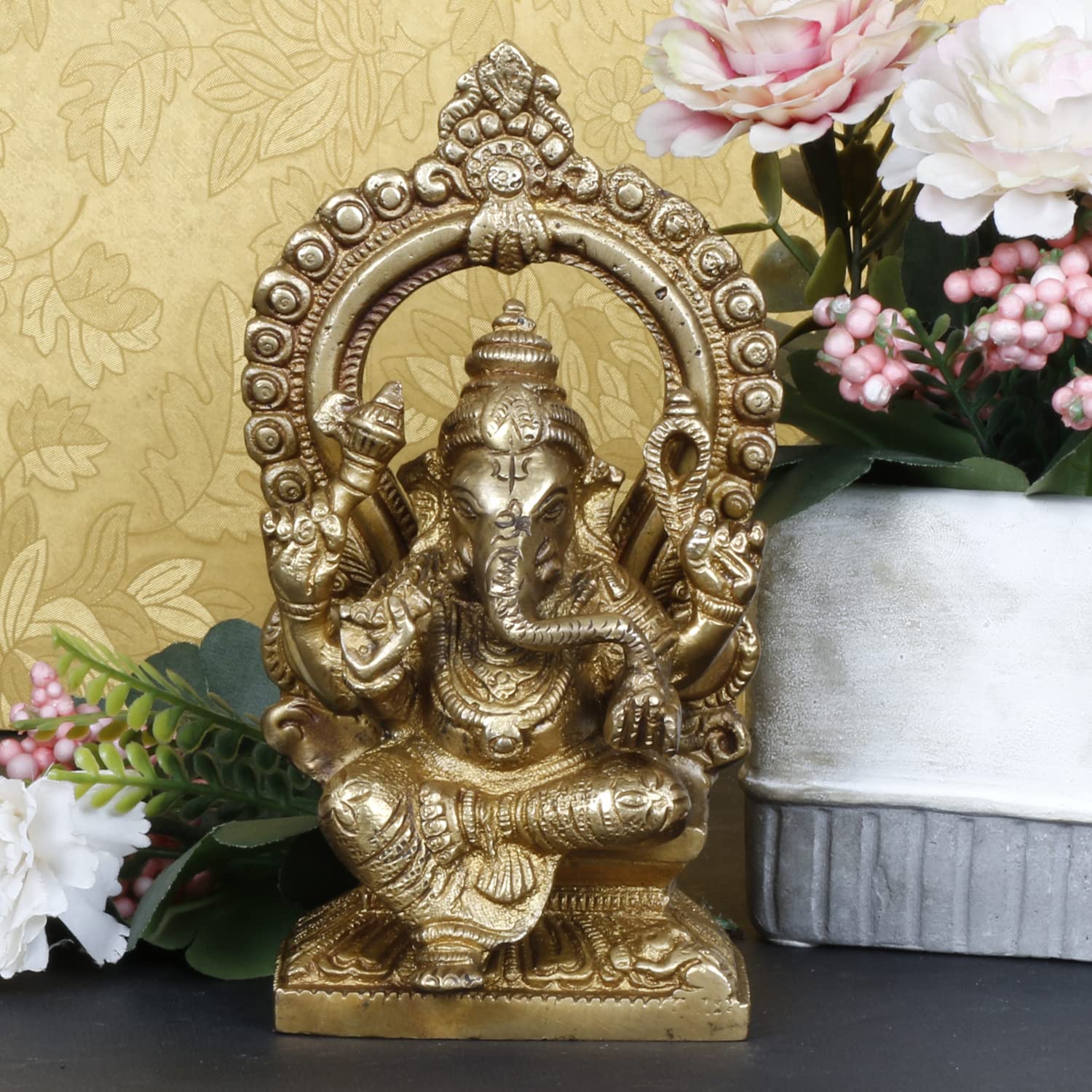 ARTVARKO Brass Ganesha Bhagwan Idol Ganesha Statue Ganpati Murti for Puja Home Entrance Decor Gift Height 6 Inch