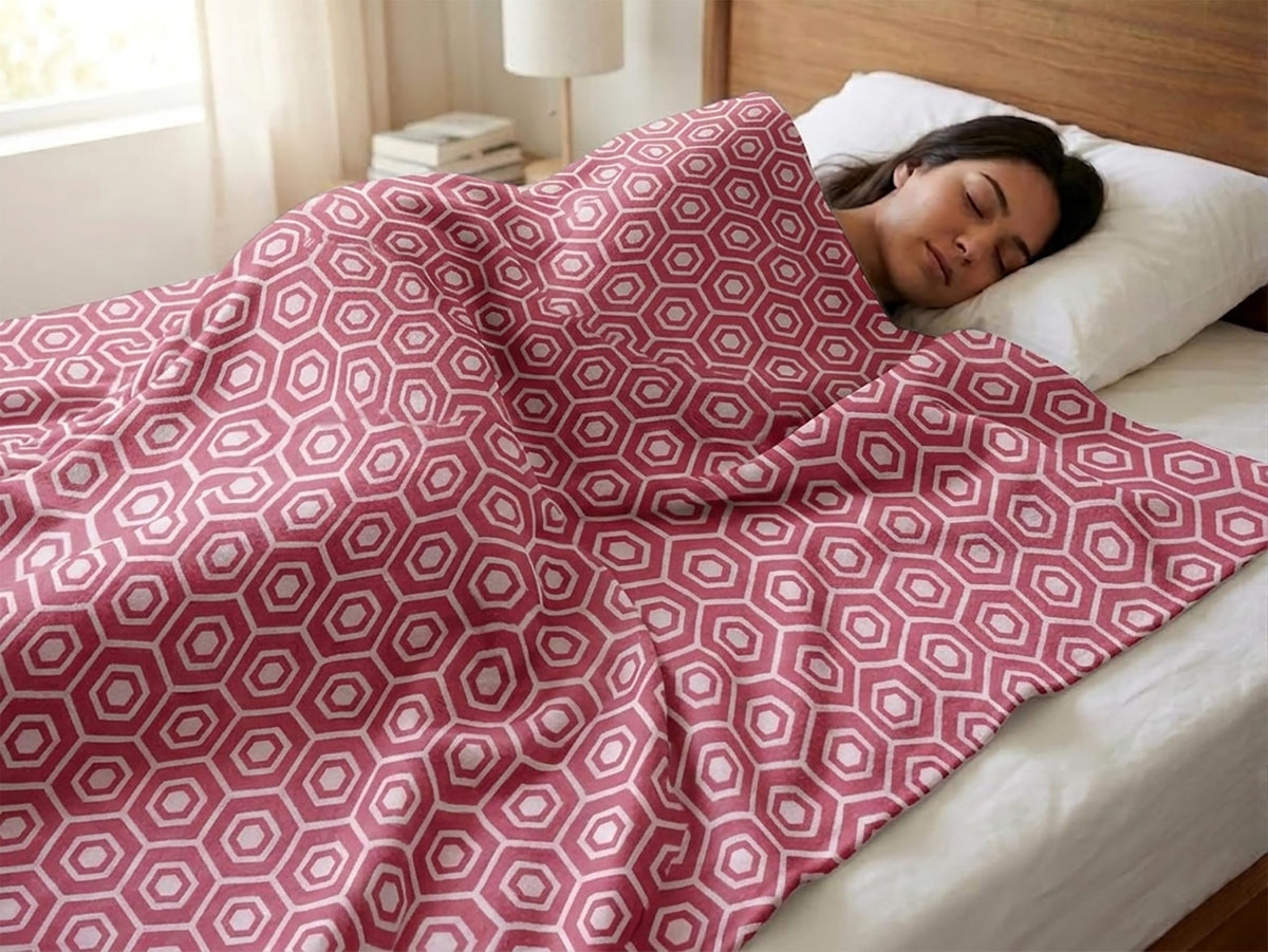 Oasis Hometex Cotton Woven AC Blanket 60x80 Inch | Soft & Breathable Single Bed Blanket | Lightweight All Season Throw for Bed, Sofa & Travel -Pack of 1 (Red Hexagon) Kafalo