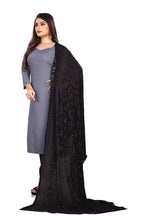 AKSHAR LLC Miss India Women's Chiffon Dupatta with Karachi Embroidery Work_027 (black)