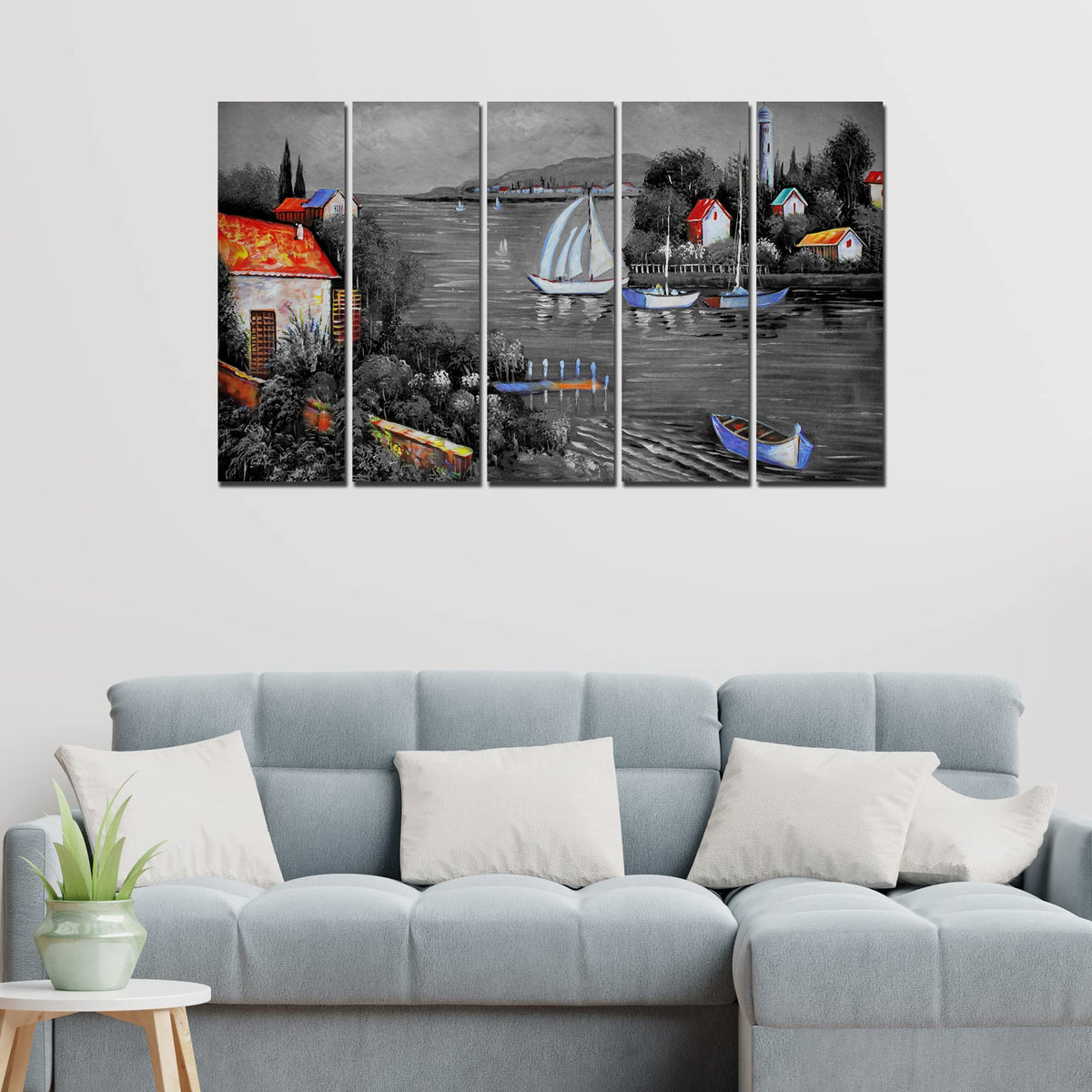 VIBECRAFTS Beautiful Lake View Scenery 5 Pieces Canvas Wall Painting For Home | Office | Living Room | Gift(PTVC5Pcs4_8552)