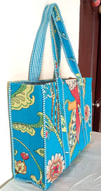Cotton Tote bag for Women | Shoulder Bag | Durable Shopping bag | Reusable Grocery Bags | Eco friendly Bags| Handmade Cotton Bag | Stylish Quilted handBag |Vegan Tote Bag (Sky Blue)