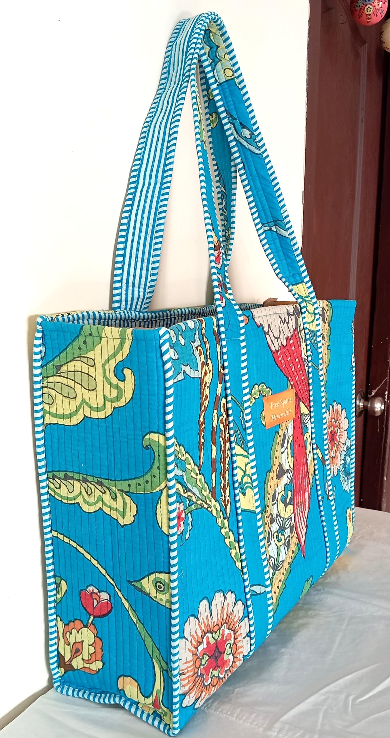 Cotton Tote bag for Women | Shoulder Bag | Durable Shopping bag | Reusable Grocery Bags | Eco friendly Bags| Handmade Cotton Bag | Stylish Quilted handBag |Vegan Tote Bag (Sky Blue)