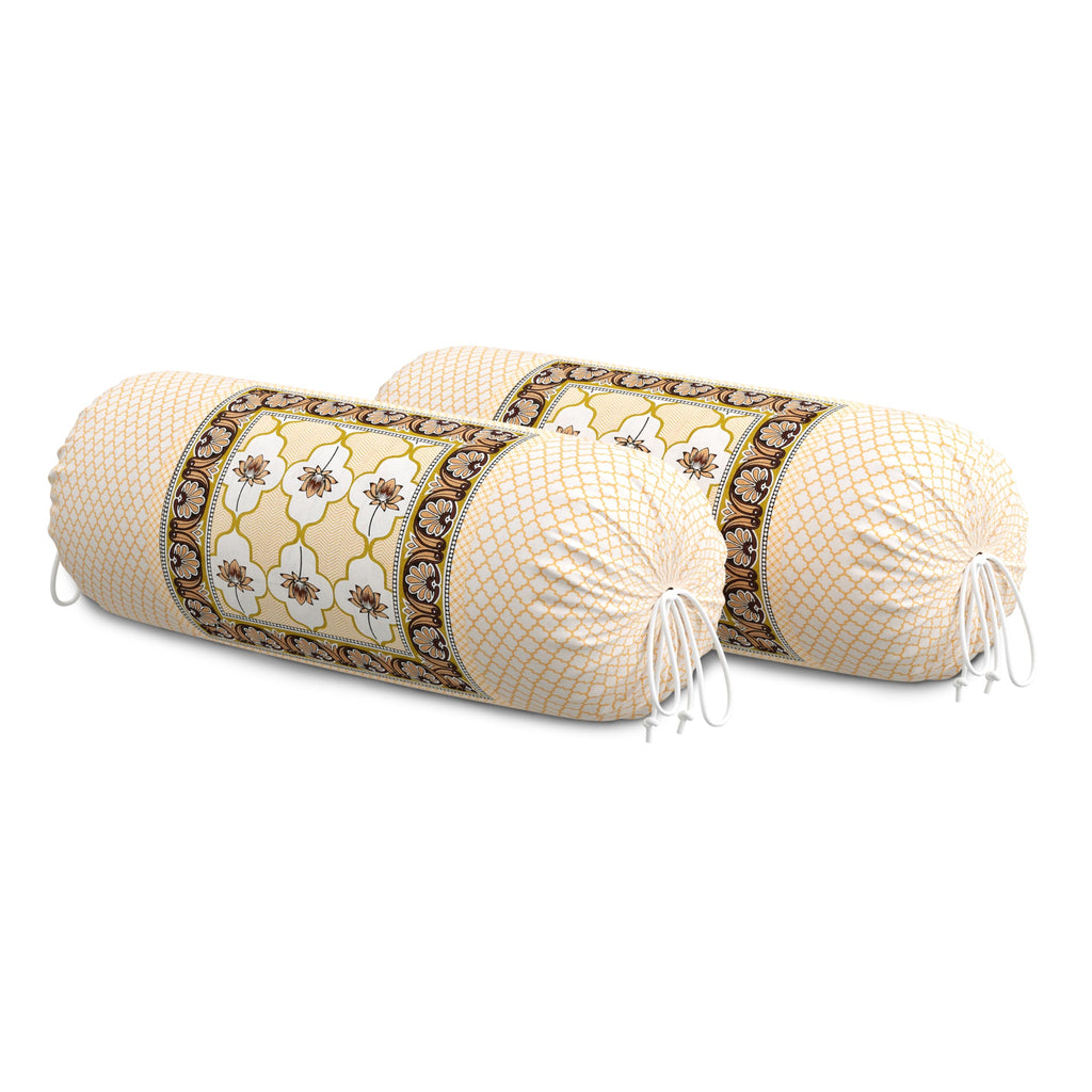 BLOCKS OF INDIA Cotton Hand Block Printed Bolster Cover | Booster Cover with Drawstring | Round Long Pillow Cover for Bed | Dewan Pillow Cover Set 16 X 32 | Set of 2 (Color 33)