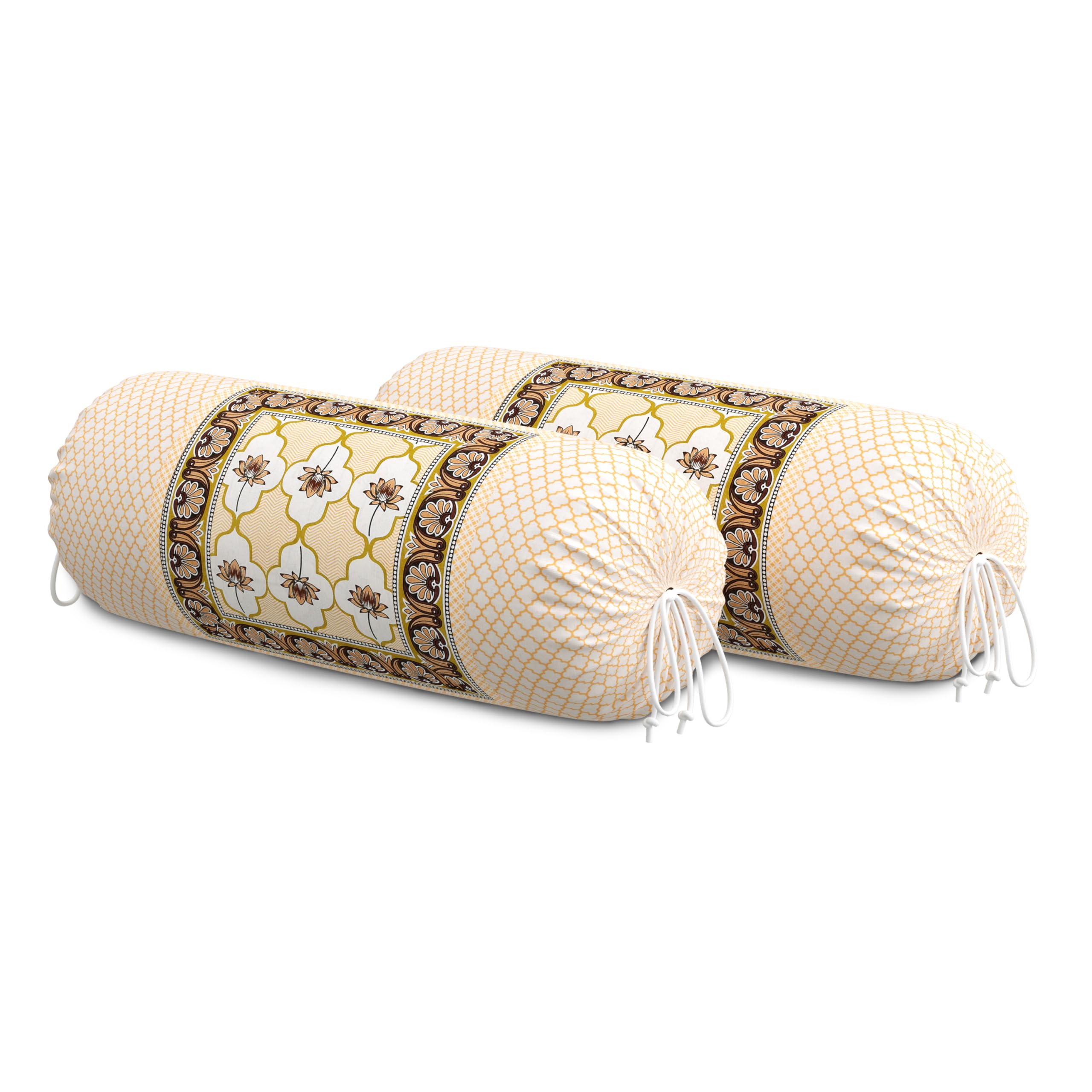 BLOCKS OF INDIA Cotton Hand Block Printed Bolster Cover | Booster Cover with Drawstring | Round Long Pillow Cover for Bed | Dewan Pillow Cover Set 16 X 32 | Set of 2 (Color 33)