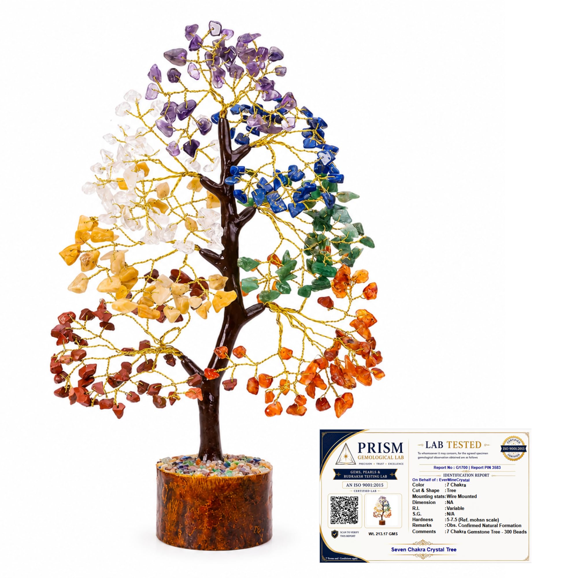 EverMineCrystal 300 Beads, 7 Chakra Crystal Tree, Showpiece Good Luck and Positive Energy, Showpiece for Living Room, Natural Healing Gemstones Money/Lucky Tree for Good Luck, Multicolor