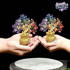 Vastu Approved Natural Gemstone Beads Tree for Feng Shui Crystal Tree Positive Energy, Wealth & Good Luck Healing Stones Bonsai for Gift & Office Table (7 Chakra- Golden Money Bag Base, 160 Beads)