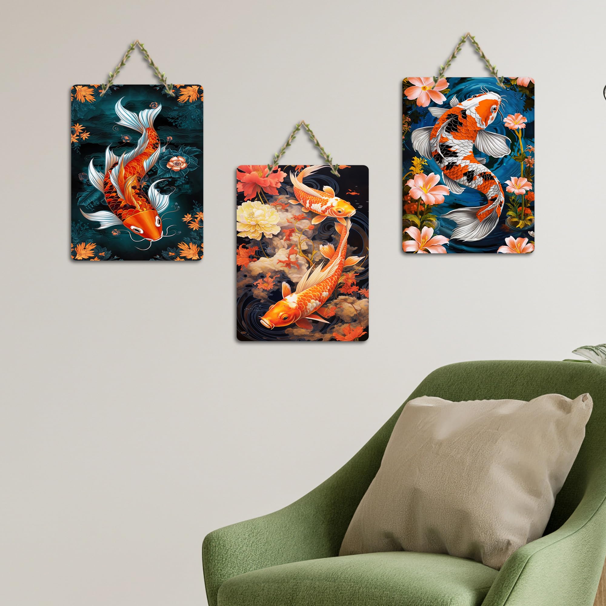 Artvibes Koi Fish Art Wall Hanging Home Decorative Wall Art for Living room | Bedroom | Gifts | Wall Hanger for Decoration | Modern Decor | Artwork | Wall Sculpture | Signs & Plaques (WH_96153N)