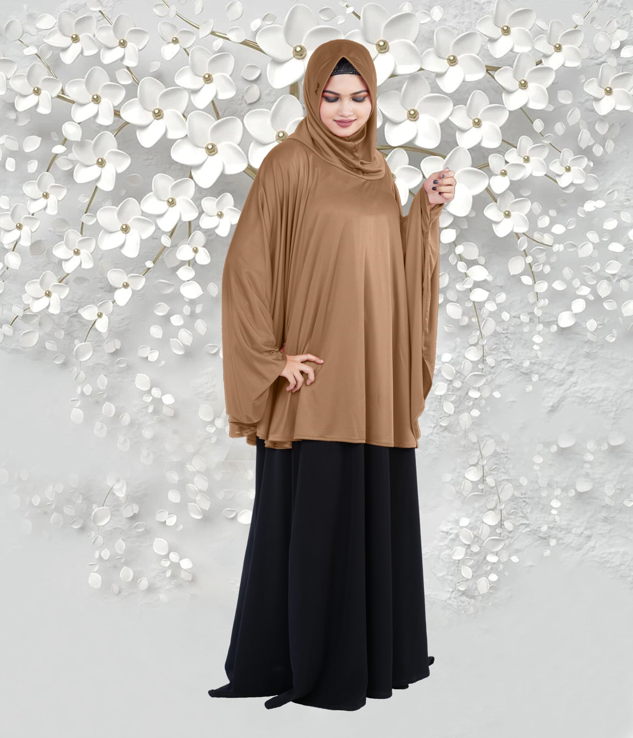 Mehar Hijab's Modest Women's Stylish Instant Sleeve Hijab Solid Polycotton Feel Good Fabric HANANA Sleeve Hijab Free Size (Gold)