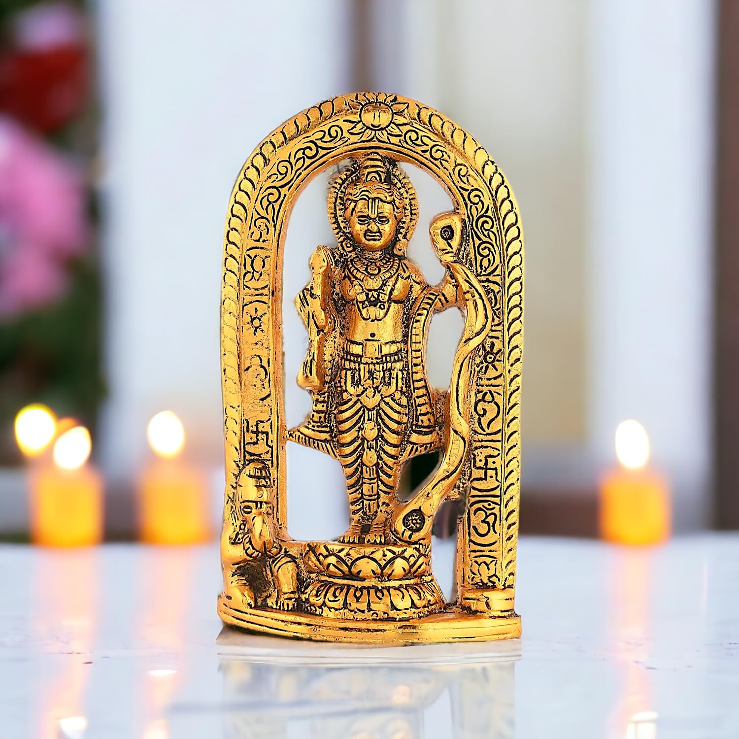 KridayKraft Metal Ram Lalla Idol Murti in Ayodhya Mandir for Home and Office Temple Religious Idol for Home Office Ram Ji Balroop Decorative Shopiece Figurines