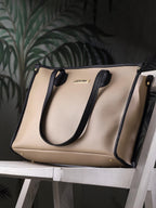 LEGAL BRIBE Women's Textured Tote Bag (Beige/Black)