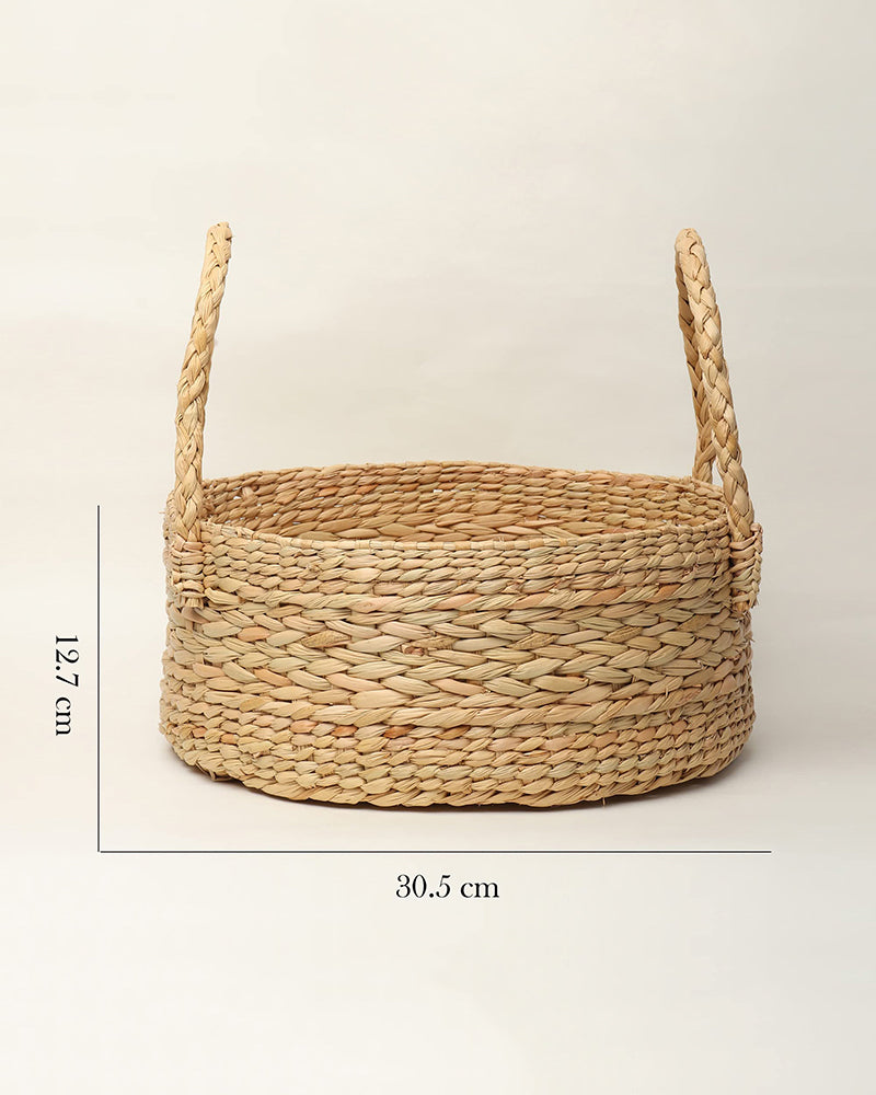 Handwoven Seagrass Round Gift Hamper Basket for Elegant Home Storage and Gifting
