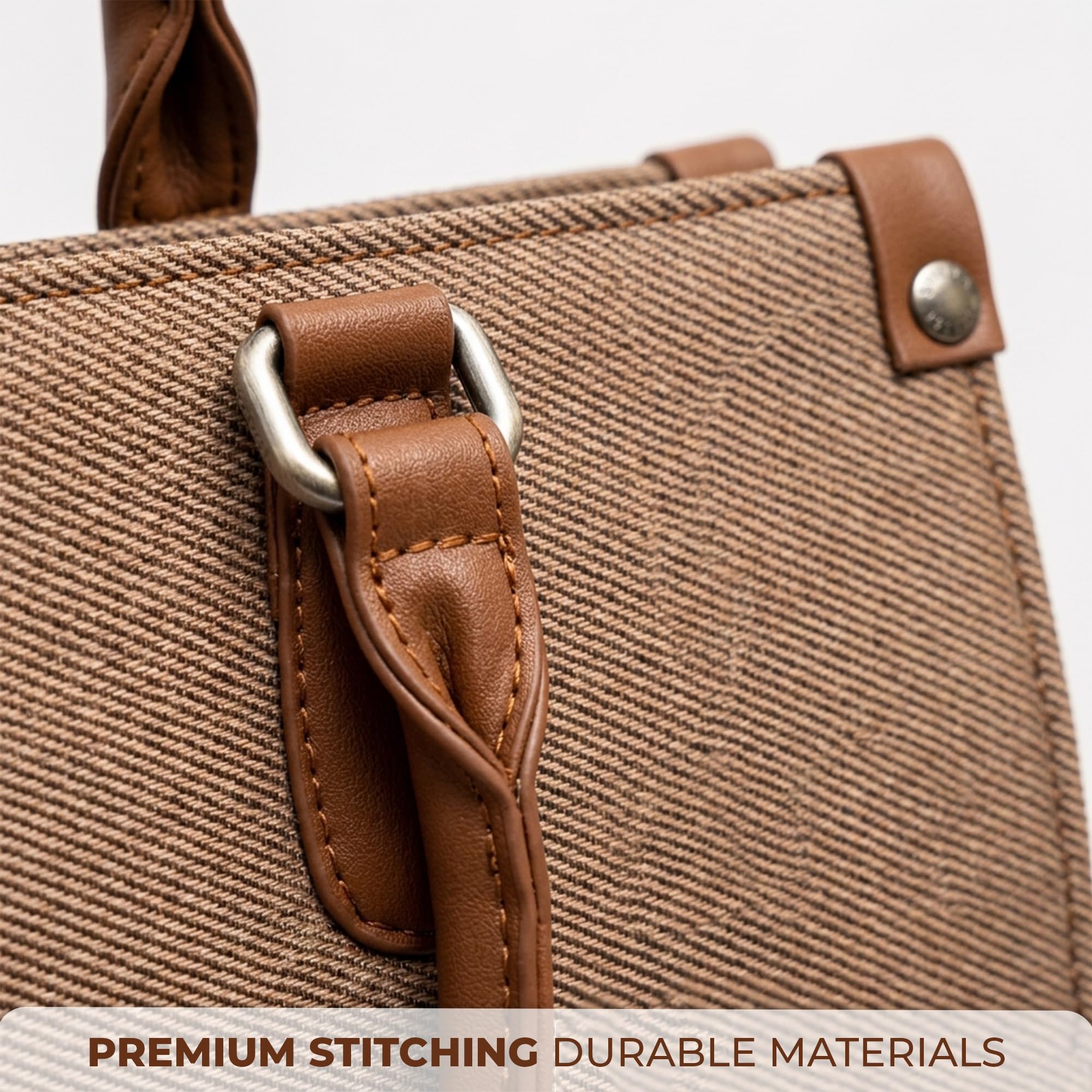 Siza Tote Bag for Women, Canvas Leather Office Handbag, Large Capacity Laptop Shoulder Bag with Detachable Strap for Work, College, Travel & Daily Use (Brown)