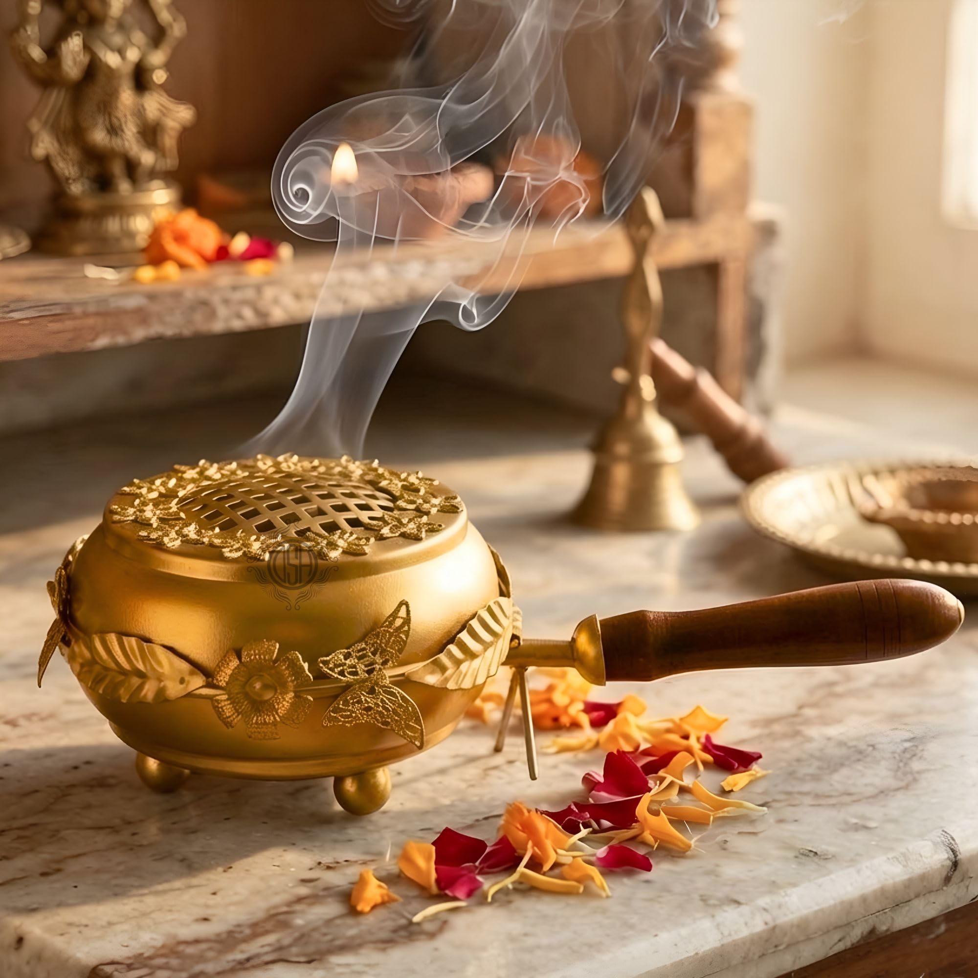 DSH Home Purifying Hand-Loban Incense Burner, Loban Burner with Handle, Dhoop Dhuni Burner Sambrani Dhoop, Resin & Home Office Temple Prayer Butler