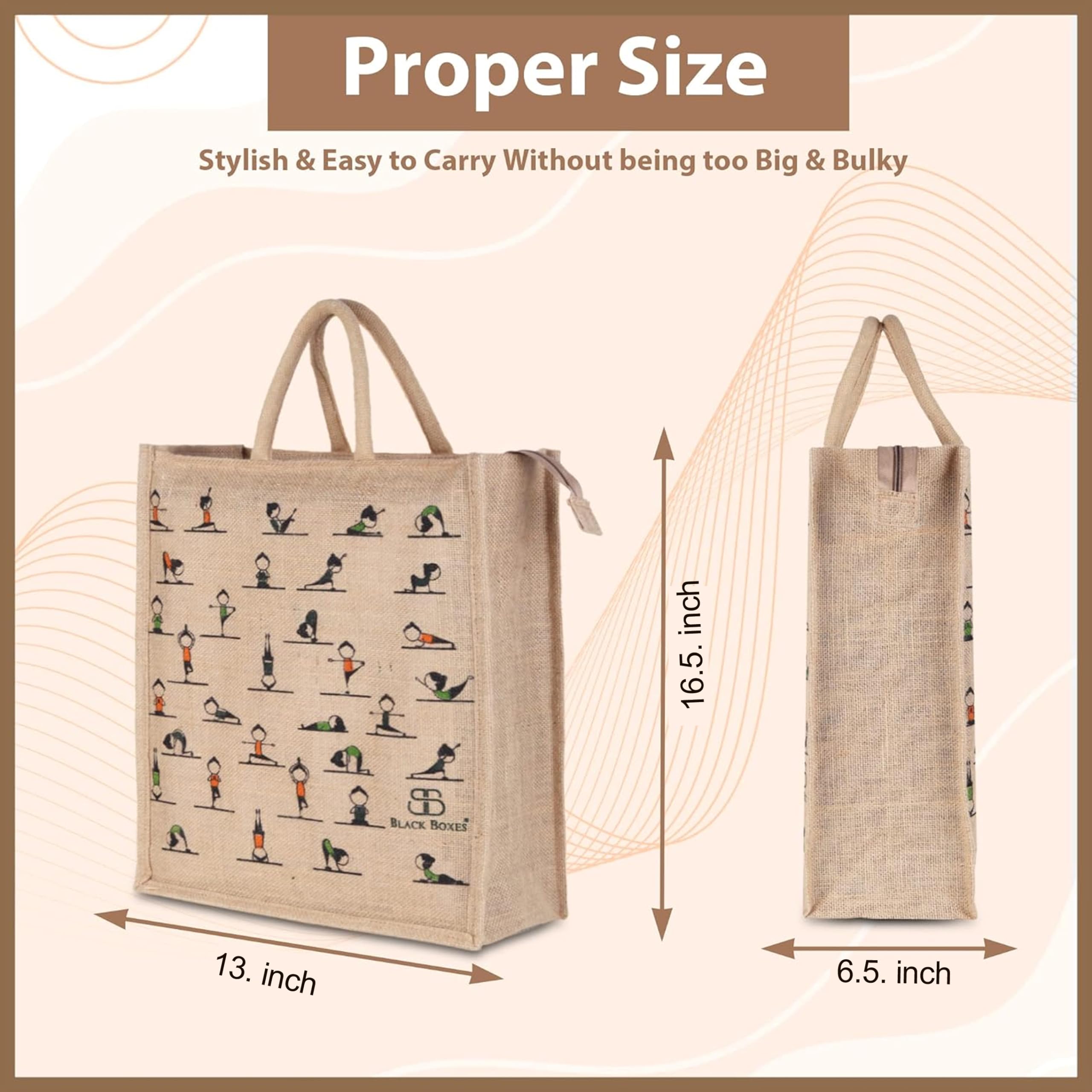 BLACKBOXES Big Eco Cotton Jute Shopping Bags for Carry Milk Grocery fruits Vegetable with Reinforced Handles jhola Bag - Kitchen Essential (13x16x6.5-inches) (3)