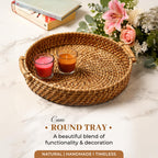 Habere India-All the Cultures Fabricating India Bamboo Serving Tray | Serveware for Dining Table | Rattan Tea Tray | Wooden Trays for Decoration - Round, Brown (Dia-31 x H8 cm)