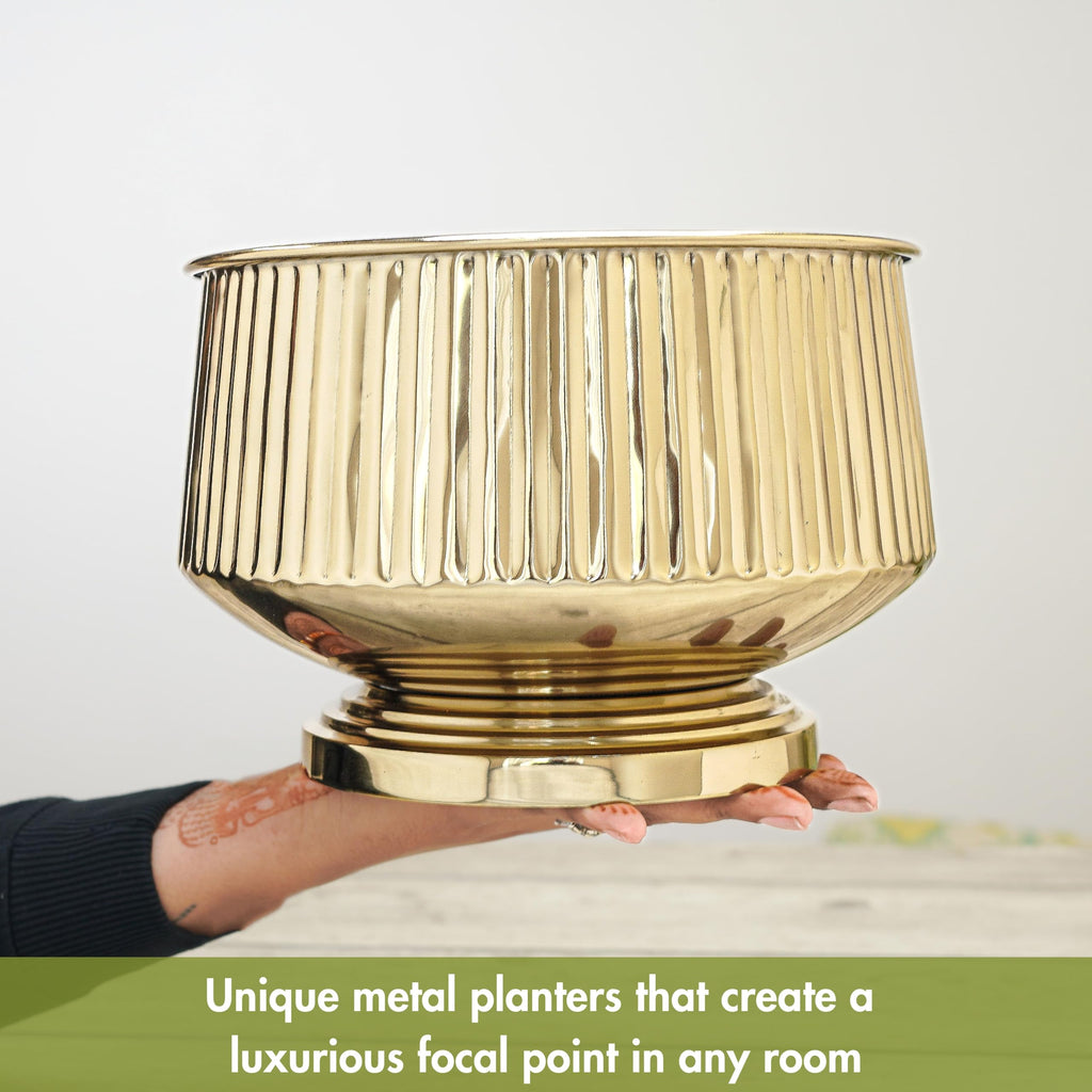 BEHOMA Golden Fluted Pedestal Bowl Planter