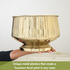 BEHOMA Golden Fluted Pedestal Bowl Planter
