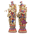 SVARUP Big Brass Radha Krishna Idol Radhay Krishan Murti in Multicolor Height 29 Inch