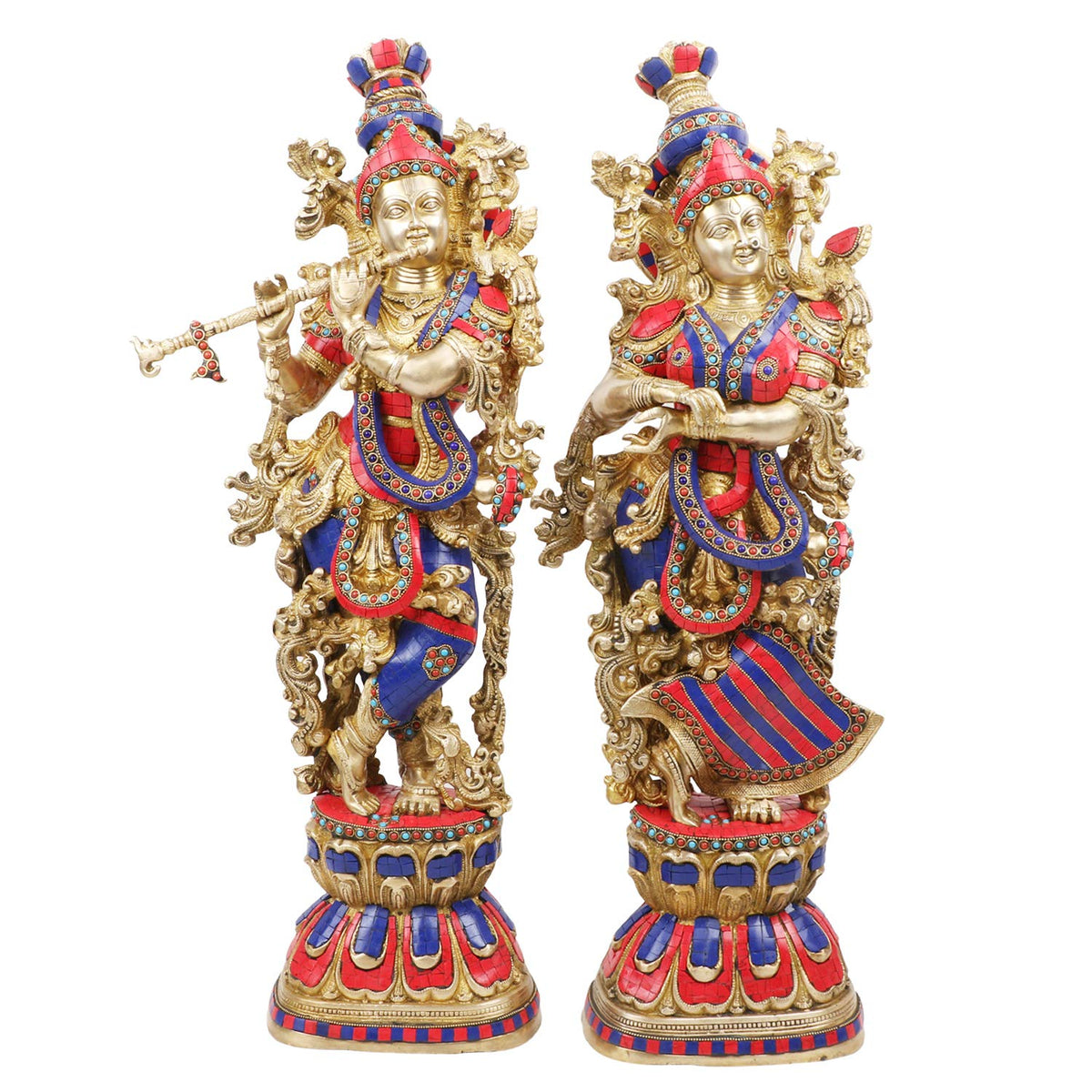 SVARUP Big Brass Radha Krishna Idol Radhay Krishan Murti in Multicolor Height 29 Inch
