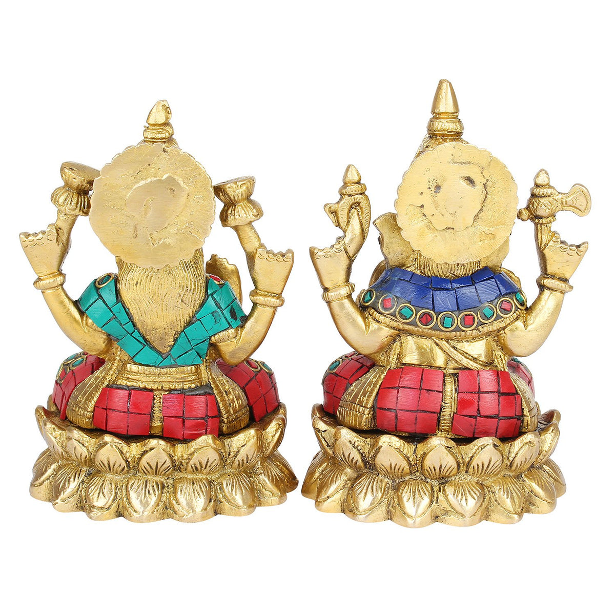 SVARUP Brass Lakshmi Ganesha Sitting on Lotus Laxmi Ganesh Idol for Diwali Pooja Home Decor (Height 5.5 inch Multicolor)