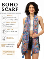 KE KANHA EXPORTS Scarf for Women Boho | Border Print Stylish | Stole for Women Breathable Summer Beach Wrap with Tassels | Multicolour |180 x 50 cm FREE Scrunchie Included