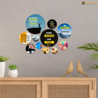 Artvibes The World Is Your To Explore Decorative Round Shape MDF Wooden Wall Hanging | Quotes Decor Item | Traveller Quotes Wall Art | Wall Poster | Home Decor | Unique Gift (WPS_138N), Set of 11
