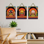 Artvibes Jagannath Balabhadra Subhadra Decorative Wall Art MDF Wooden Wall Hanger for Living Room | Spiritual Decor | Sceneries | Wall Illustration | Graphic Artwork | Gift Items (WH_96172N), Set of 3