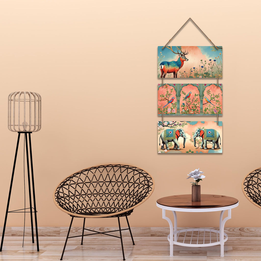 Artvibes Deer, Birds & Elephants Aesthetic Modern Art Wooden Art Decoration Item for Living Room | Garden Balcony | Door Decoration Item | Graphic Artwork | Wall Illustrations | Ideal Gift (WH_9451N)