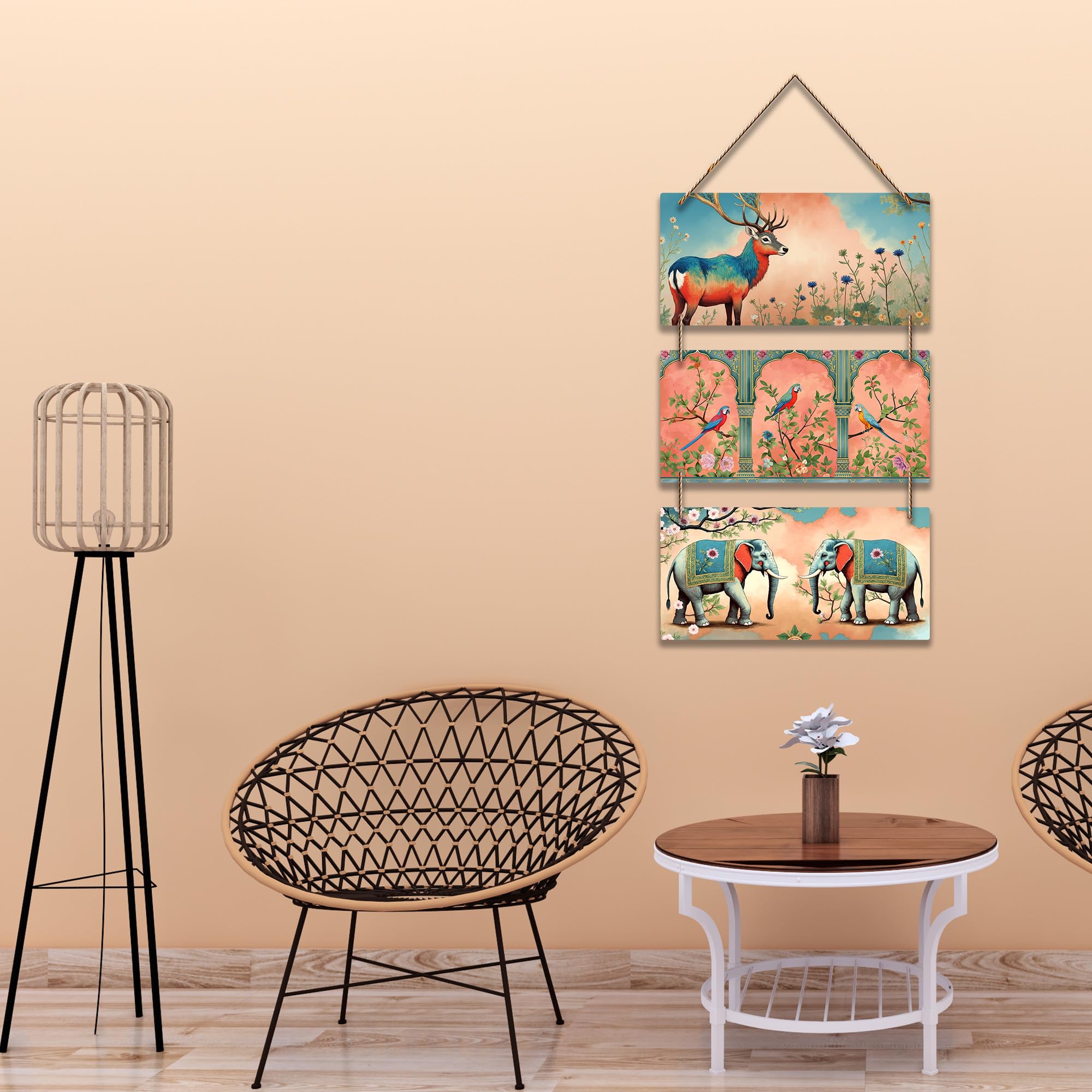 Artvibes Deer, Birds & Elephants Aesthetic Modern Art Wooden Art Decoration Item for Living Room | Garden Balcony | Door Decoration Item | Graphic Artwork | Wall Illustrations | Ideal Gift (WH_9451N)