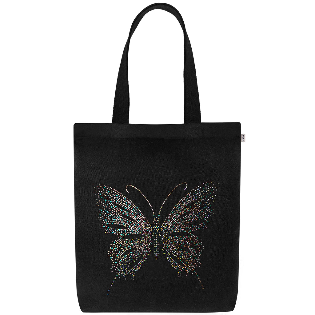 MASQ By Q-One Canvas Sparkling Butterfly Embroidered Utility Tote Bags For Women With Zip, College Bag For Girls, 100% Organic Cotton Tote Bag For Traveling & Daily Use