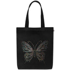 MASQ By Q-One Canvas Sparkling Butterfly Embroidered Utility Tote Bags For Women With Zip, College Bag For Girls, 100% Organic Cotton Tote Bag For Traveling & Daily Use