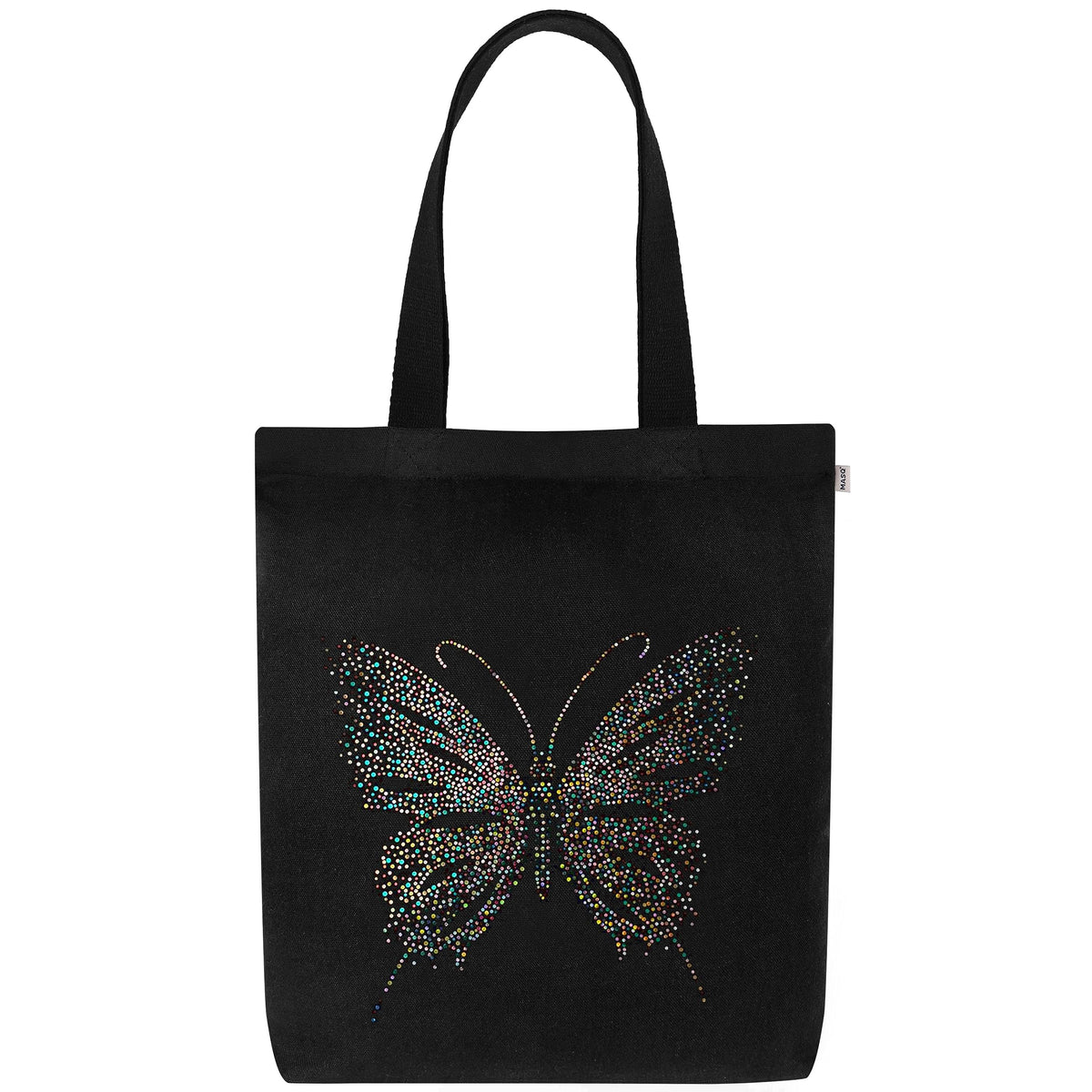MASQ By Q-One Canvas Sparkling Butterfly Embroidered Utility Tote Bags For Women With Zip, College Bag For Girls, 100% Organic Cotton Tote Bag For Traveling & Daily Use