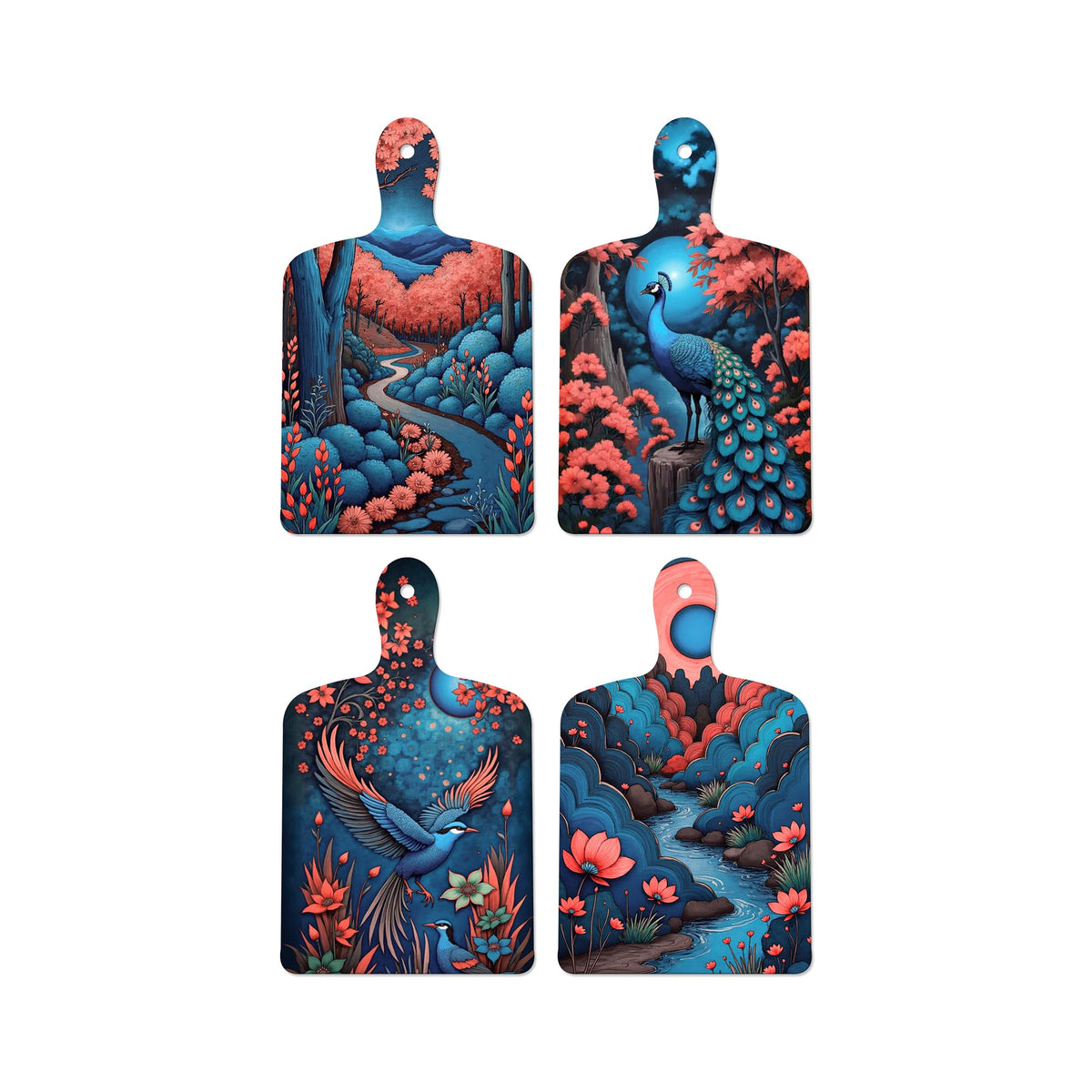 Artvibes Colorful Peacock & Bird Art Wooden Art Decoration Item for Home | Living Room | Office | Cafe | Painting Wall Decor | Wall Poster | Door Hanging Art Items | Unique Gift (WH_5650N), Set of 4
