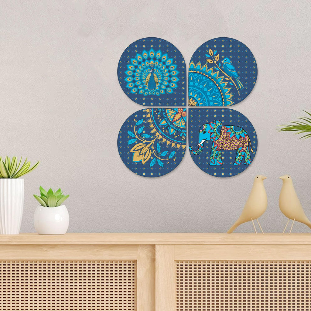 Artvibes Animal with Mandala Pattern Wooden Art Decoration Item for Home | Wood Decorative Items | Modern Decoration | Artwork | Festive Decor | Wall Art Print | Unique Gift Items (WH_8433N), Set of 4
