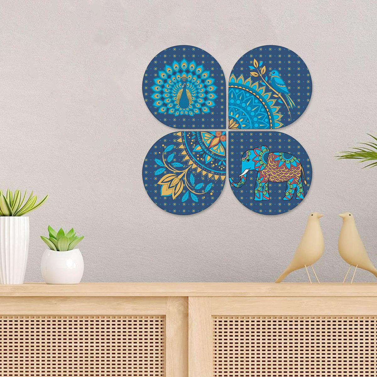 Artvibes Animal with Mandala Pattern Wooden Art Decoration Item for Home | Wood Decorative Items | Modern Decoration | Artwork | Festive Decor | Wall Art Print | Unique Gift Items (WH_8433N), Set of 4