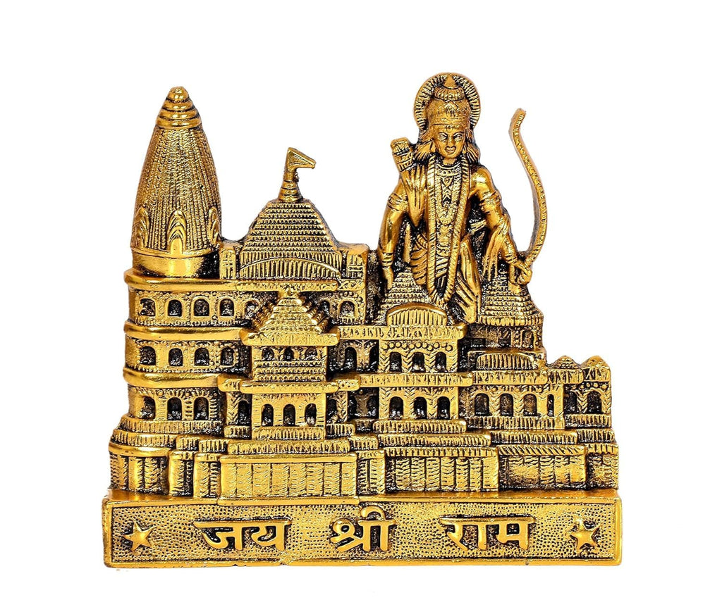 SRC CREATIONS Ram Mandir Architectural Model in Metal Shri Ram Birth Place Ayodhya, Deal for Home Temple, Home Decor Office & Gifts Height : 22 cm (Gold)