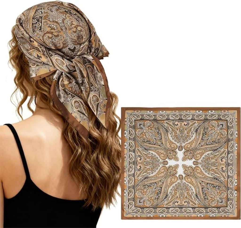 druenza™ 27.5 inch Square Silk Scarf for Women Stylish | Satin Scarf for Bandana, Hair Wrapping, Fashionable Top, Heads Scarf, Hijab, Suit, Blazers & Shirts | Silk Scarves Bandanas for Women