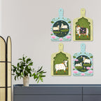 Artvibes Sacred Cows On Lotus Modern Pichwai Art Wooden Wall Hanger for Home Decor | Handcrafted Art | Festive Decor | Wall Illustrations | Paintings For Wall | Gift Items (WH_5644N), Set of 4