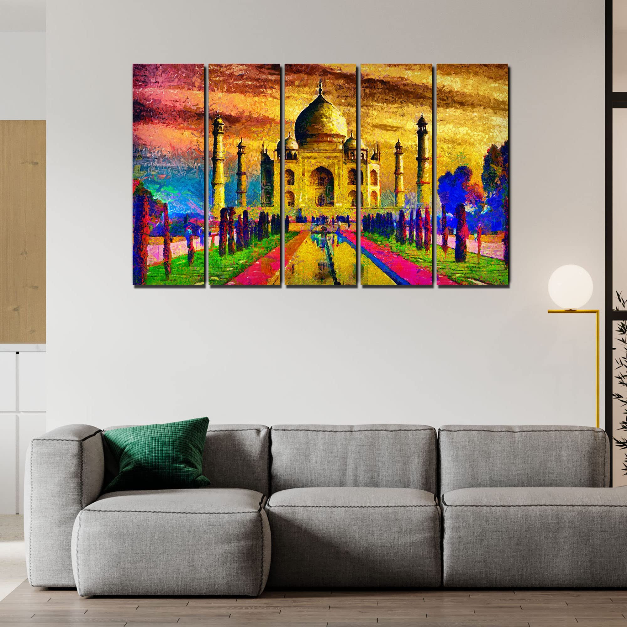 VIBECRAFTS Beautiful Taj Mahal 5 Pieces Canvas Wall Painting For Home | Office | Living Room | Gift (PTVC5Pcs4_8538)