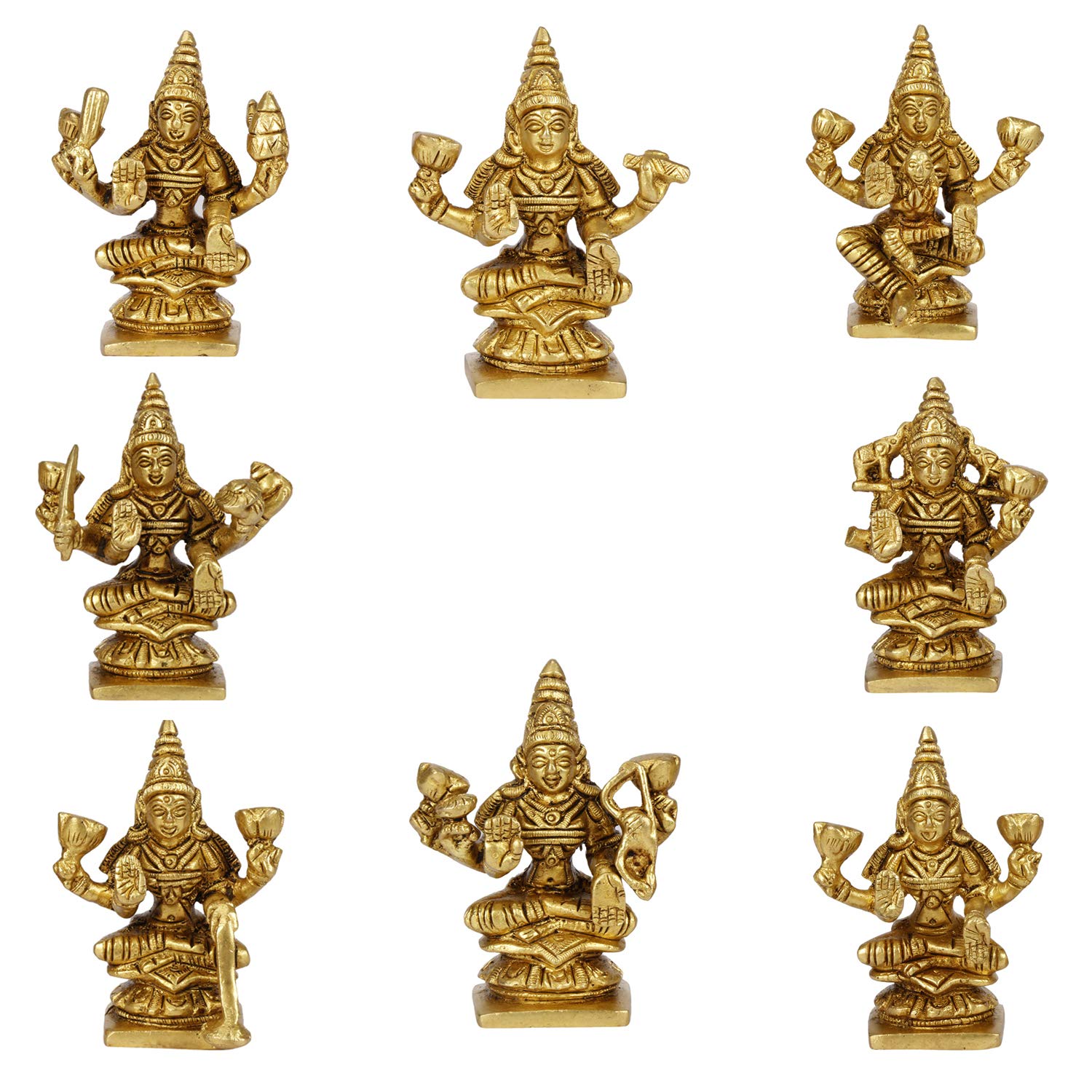 ARTVARKO Brass Ashtalakshmi Ashta Lakshmi Set for Diwali Pooja Mandir Temple Office Decor Height 3.5 Inches Weight 2.5 KG