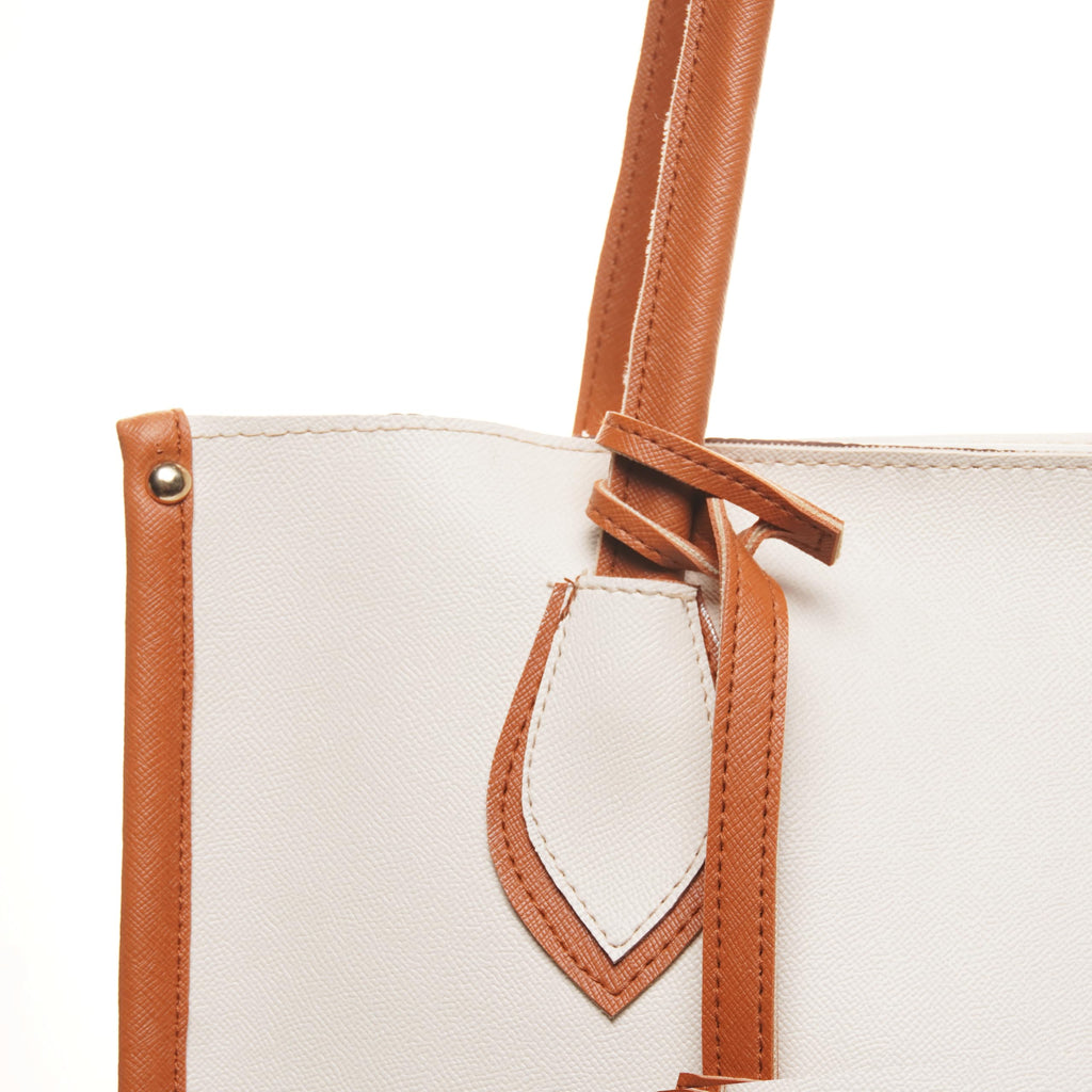 Carrylux Women's Soft & Lightweight Tote Bag | Handbag | 14-inch Laptop Space | Ivory & Tan (Ivory Tan)