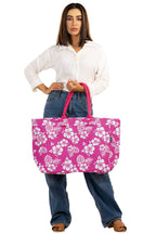 AQVA Stripe Printed Tote Bag for Women | Ladies Casual Handbag for Shopping, Travel with Top & inner Zip Pocket | Versatile Trendy Handbag for College Girls (Jardin Hot Pink)