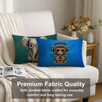 STITCHNEST Set of 2 Jute Cushion Covers – 12x18 Inches – Nerdy Elephant & Music Lover Monkey Prints – Designer Decorative Pillow Covers for Sofa, Living Room & Bedroom | Perfect for Home Decor