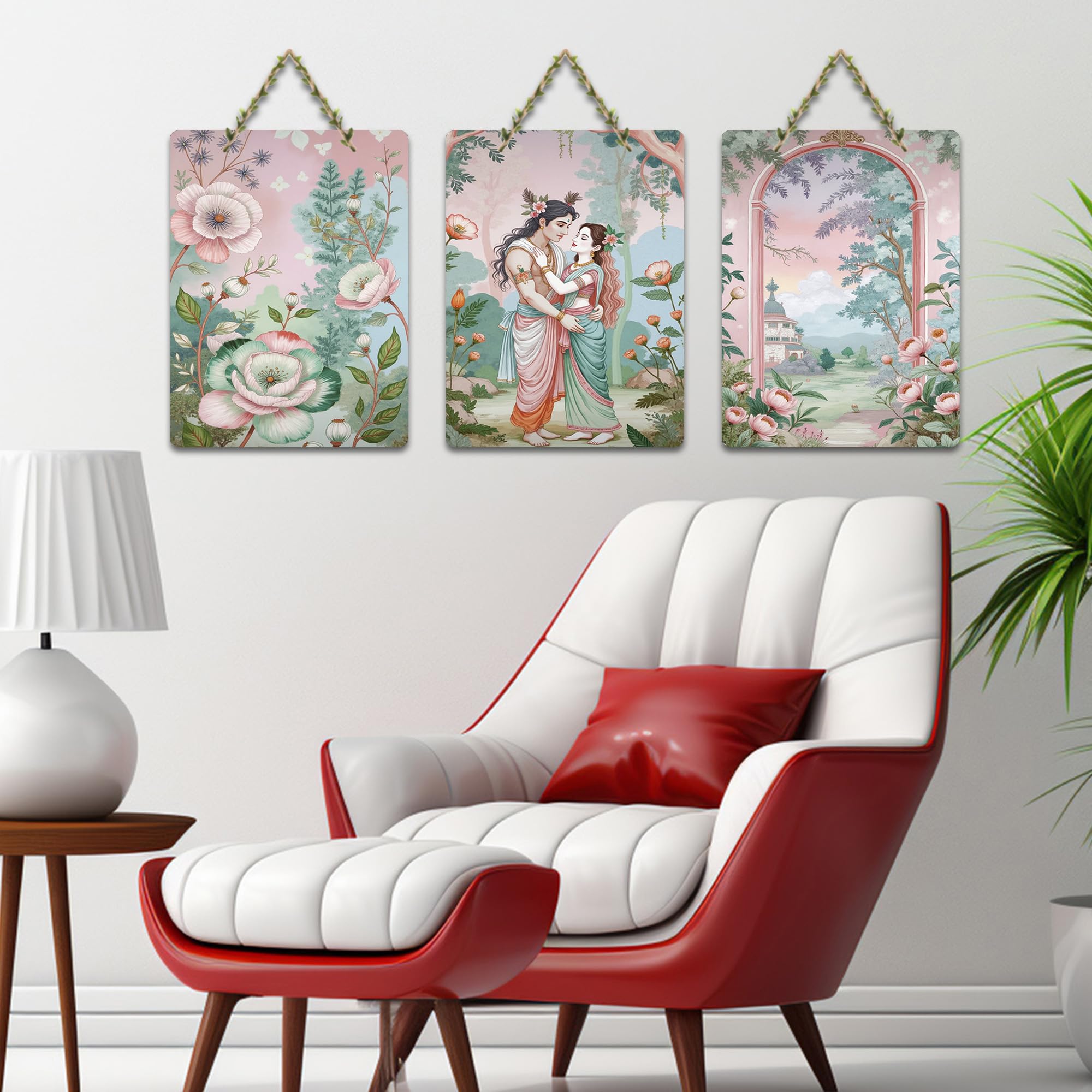 Artvibes Eternal Bond Of Divine Couple In Garden Decorative Wall Art MDF Wooden Wall Hanger for Living Room | Home Decor | Wall Accent | Wall Illustrations | Unique Gift Items (WH_9649N), Set of 3